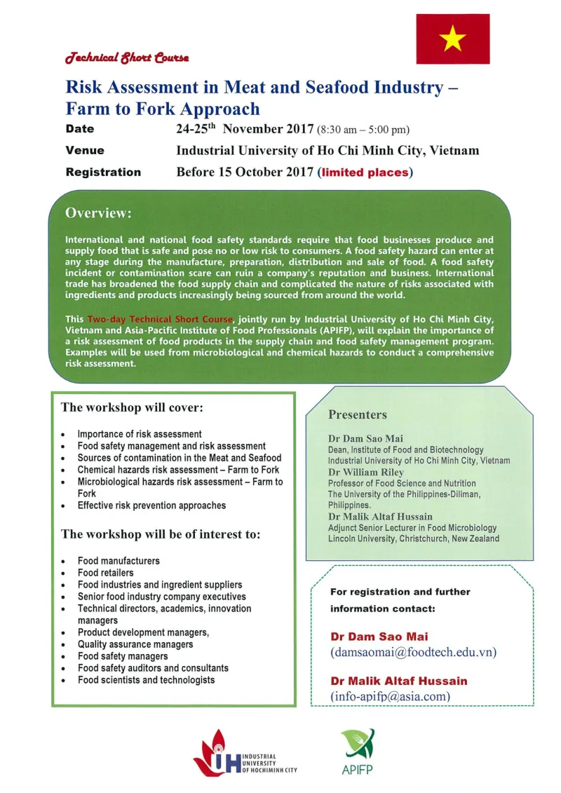 Risk Assessment in Meat and Seafood Industries short course flyer